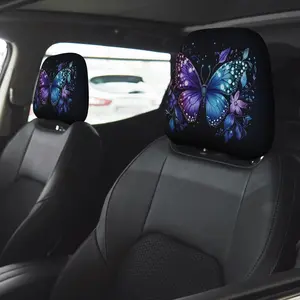 Butterfly Print Polyester Car Headrest Covers, Universal Fit Seat Pillow Protectors, Decorative Auto Vehicle Accessories for Cars and Trucks