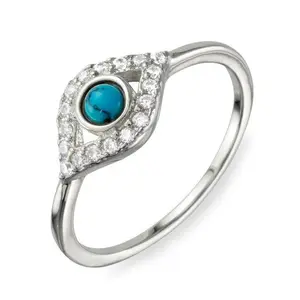 925 Sterling Silver Evil Eye CZ Ring with Turquoise Bead