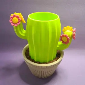 Cactus Pencil Holder – Magnetic Flowers for Notes, Hidden Compartment for paper clips, Desk Organizer, Cute Office Decor, 3D printer, gift