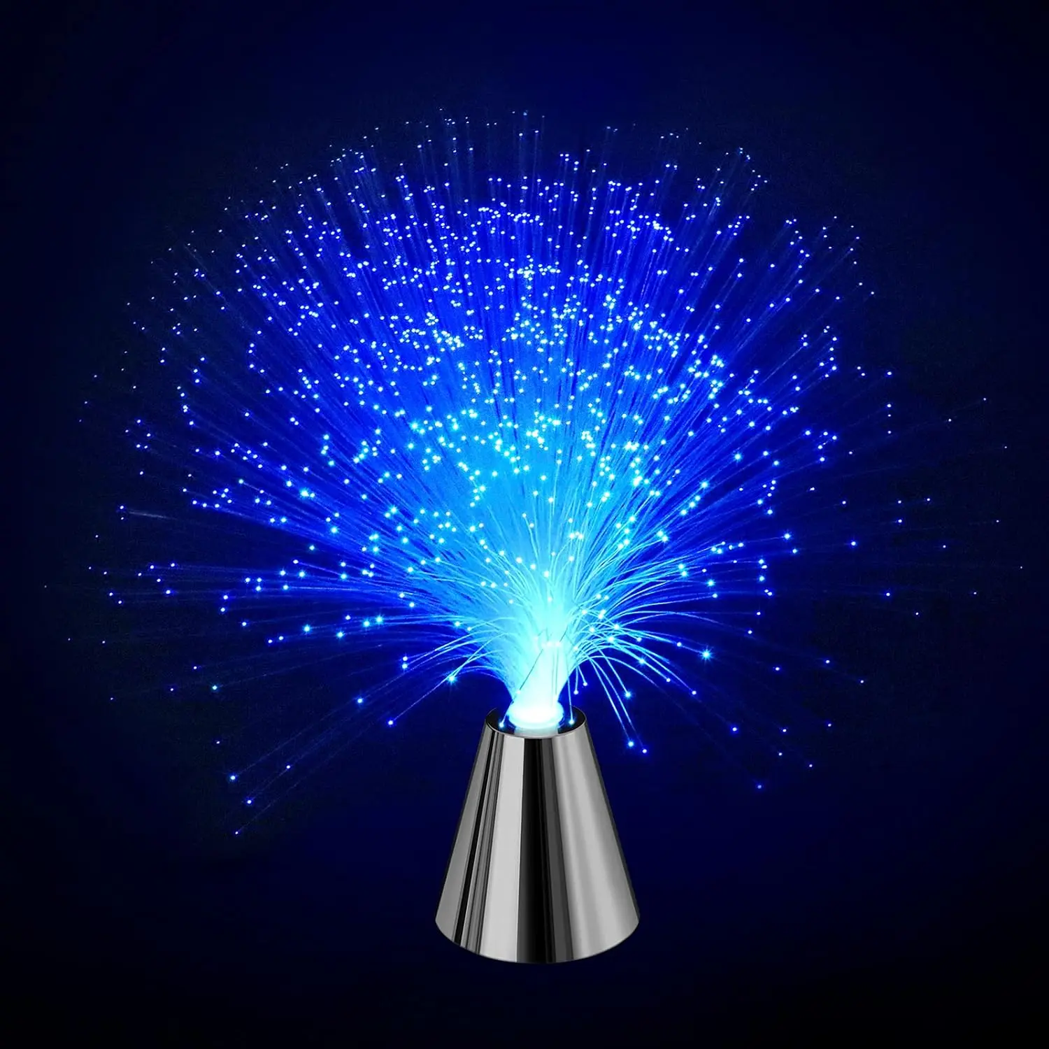 7-Color Changing Glass Bulb Fiber Optic Sensory Night Light - Battery Operated, Cone Base, Automatic Mood Lamp, USB & Mobile Light Universal Accessory for Phones & Electronics