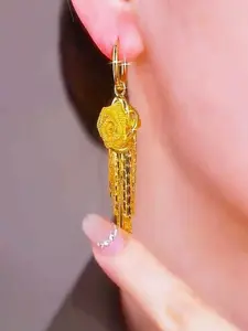 Rose Fringe Earrings Long Dangle Pendants French Style Floral Jewelry Shiny Chain Elegant Women's Statement Earrings Alloy Material