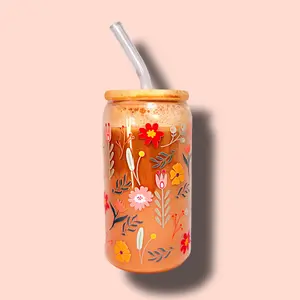Flowers Glass Cup 16oz