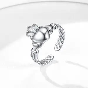 ChicSilver Dainty Daily Minimalist Simple Casual High Polished Unisex Eternity Celtic Knot Claddagh 925 Sterling Silver Adjustable Open Ring Traditional Irish Wedding Band Ring for Women Men