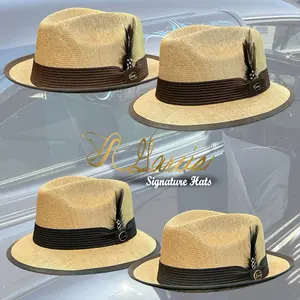 Garcia Signature Short Brim Yute Viejo Fedora Natural Burlap Material Black or Brown Band with Rooster Feathers
