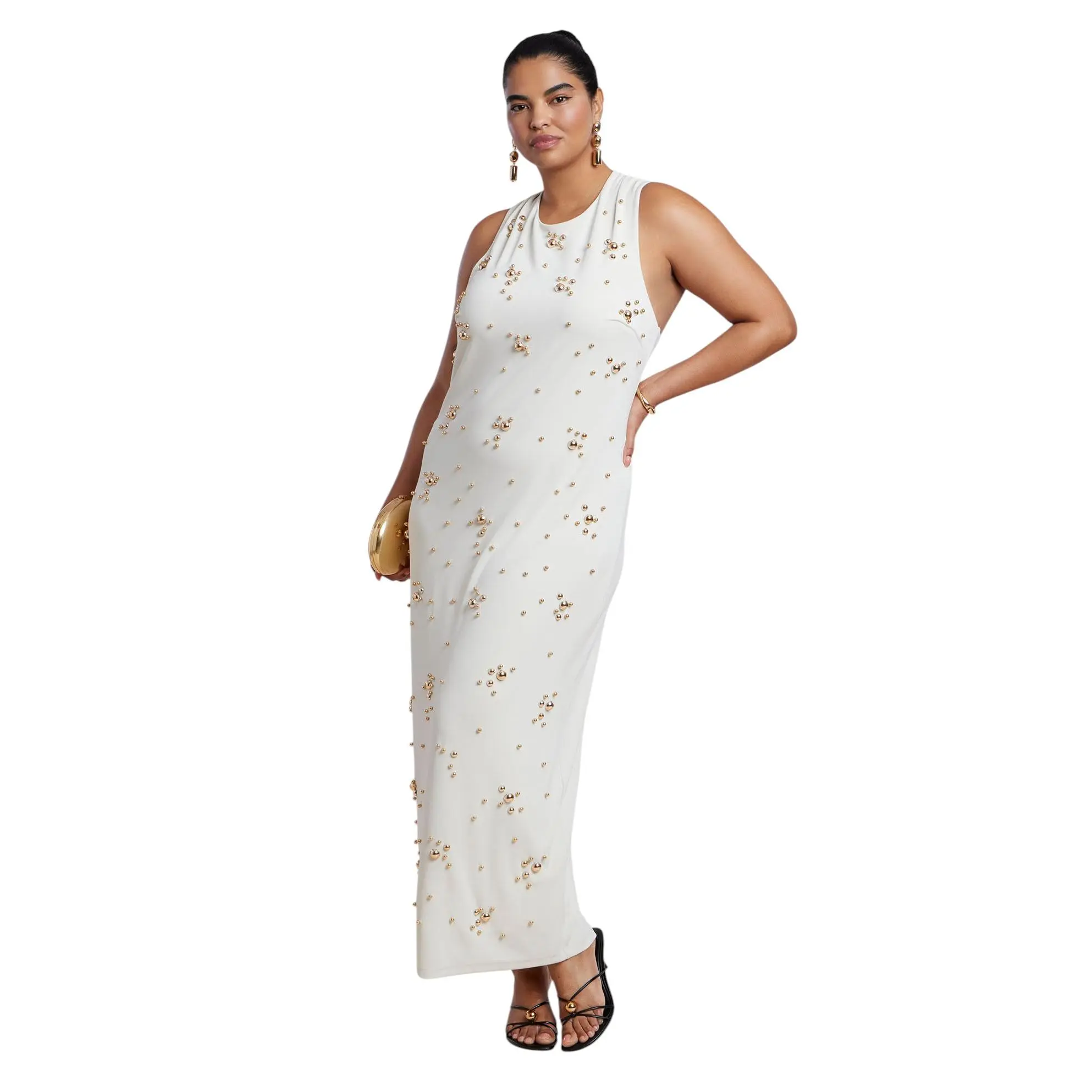 ELOQUII Women's Plus Size Embellished Stud Detail Maxi Dress