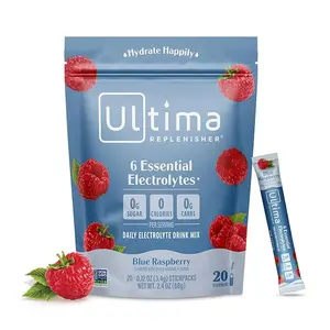 Ultima Replenisher Daily Electrolyte Powder Drink Mix – Blue Raspberry, 20 Stickpacks – Hydration Packets with 6 Electrolytes and Trace Minerals – Keto Friendly, Vegan, Non-GMO and Sugar-Free