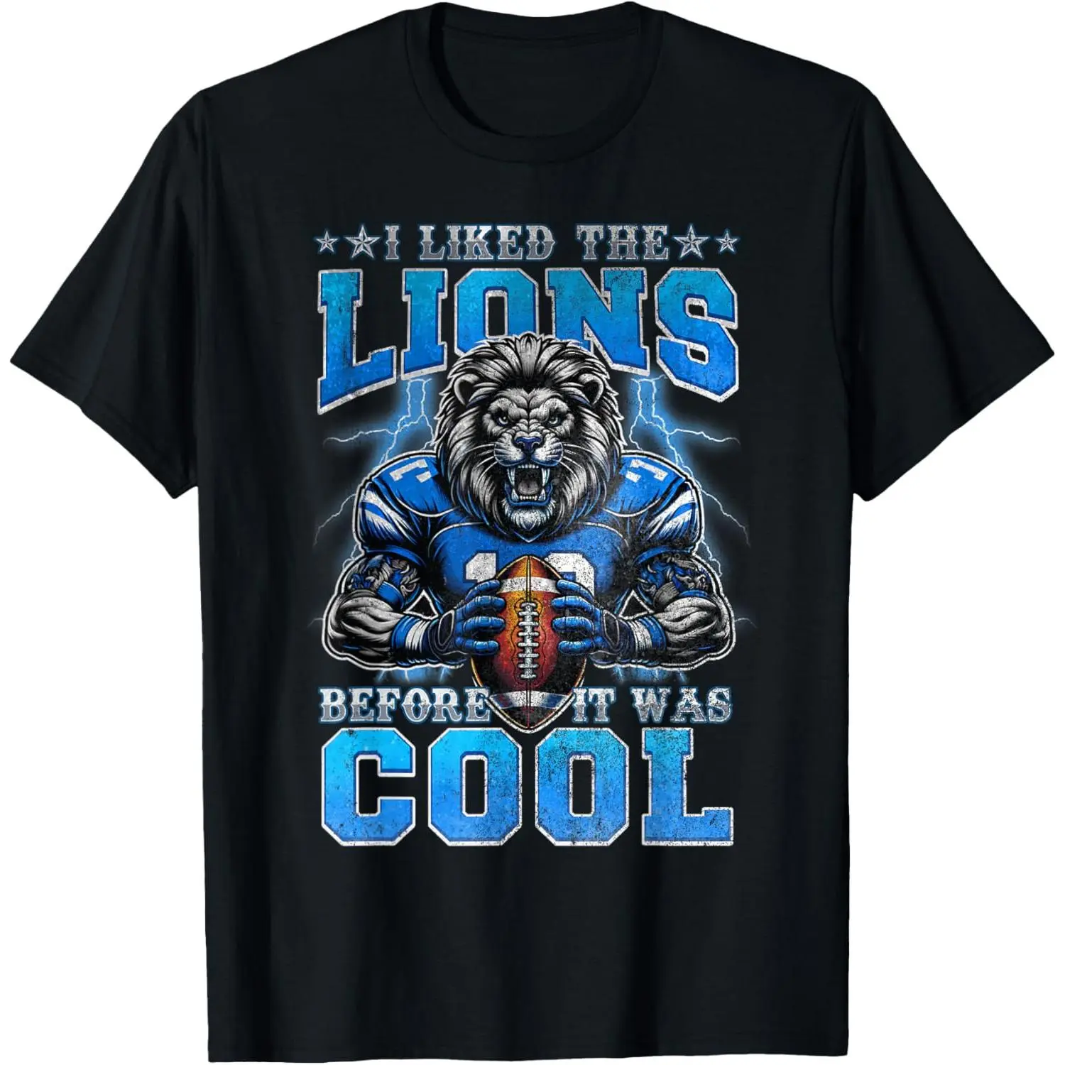 Men's Short-Sleeve 100% Cotton Retro Lightning Lions Graphic T-Shirt - Breathable Fabric, Funny American Football Streetwear, Birthday Gift Casual Menswear Top Tshirt Crewneck Tropical Operator