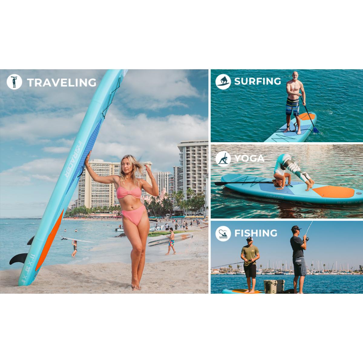 Aobtkel inQracer 11' Unisex Inflatable SUP Stand Up Paddle Board, 33" Width, 300lb Capacity, Military PVC Drop Stitch, 6 D-Rings Cargo System, Adjustable Aluminum Paddle, Hand Pump, Backpack for Adults, Lake/Ocean/Surf Water Sports Gift