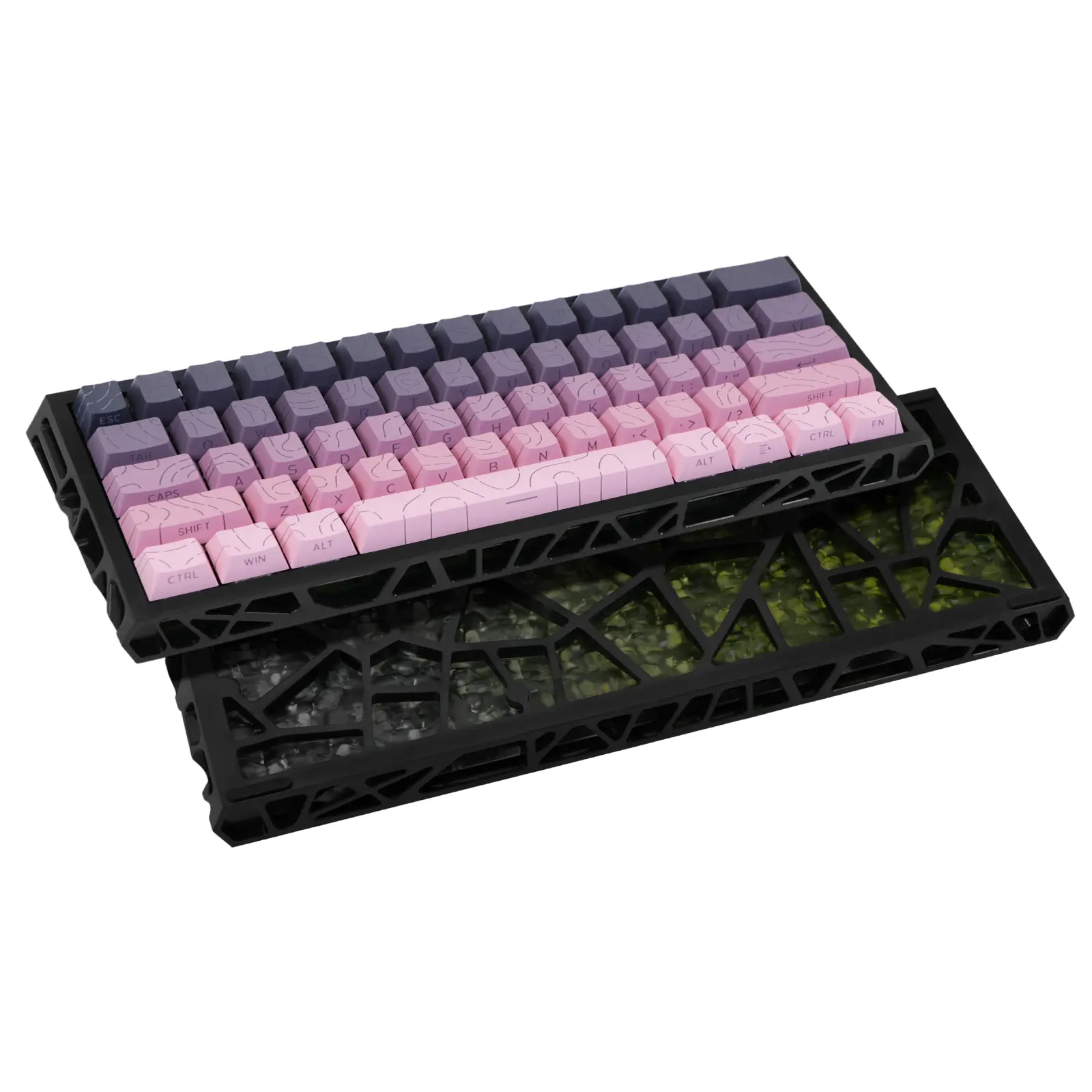 Ergonomic compact 61-key wired hollow mechanical keyboard Premium gaming keyboard for esports Gasket structure with hot-swappable replaceable switches and keycaps RGB backlighting, Rgb Backlit Keyboard