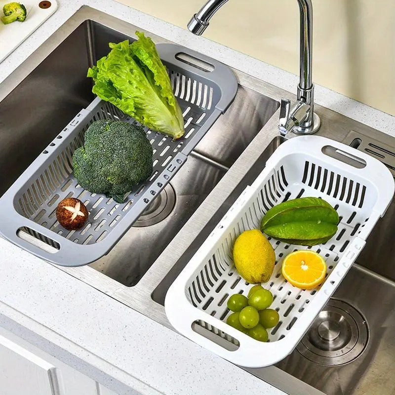 Kitchen Organizer Soap Sponge Holder Adjustable Vegetable Drain Basket Sink Rack Telescopic Drain Rack Kitchen Organizer Gadgets Drainage Kitchen Accessories