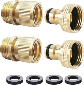 Garden Hose Quick Connect Solid Brass Quick Connector Garden Hose Fitting Water Hose Connectors 3/4 inch