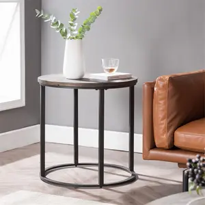 212 MAIN 24 in. Round End Table - Solid Wood & Iron Construction, Reclaimed Sunburst Cut Top, Natural Finish, Wood Entryway Table
