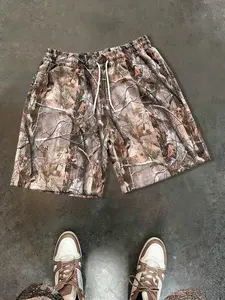 Men's Loose Branch Digital Print Double Layer Mesh Shorts, Summer Street Trend Edition, Comfortable and Stylish Casual Wear