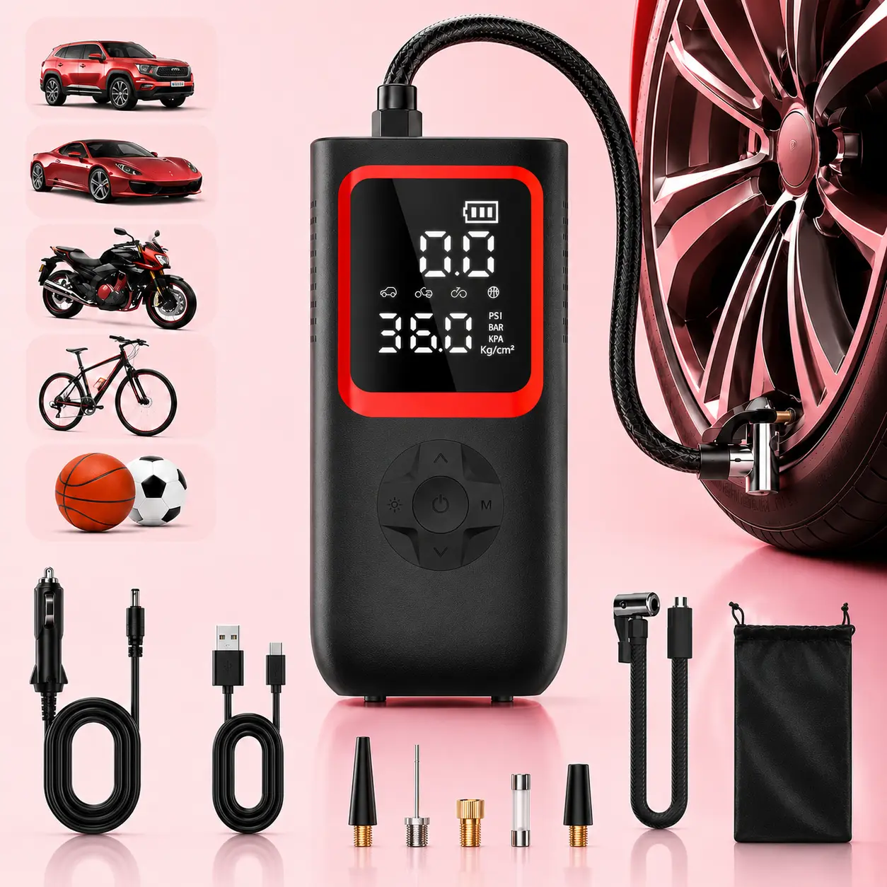 Cordless Tire Inflator Portable Air Compressor, 4X Faster Wireless Rechargeable Air Pump with Digital Dual Display, 5 Preset Modes Auto Shutoff USB-C LED Light for Cars Off-Road Vehicles Motorcycles Bikes Balls & Inflatables #GlobalPicks