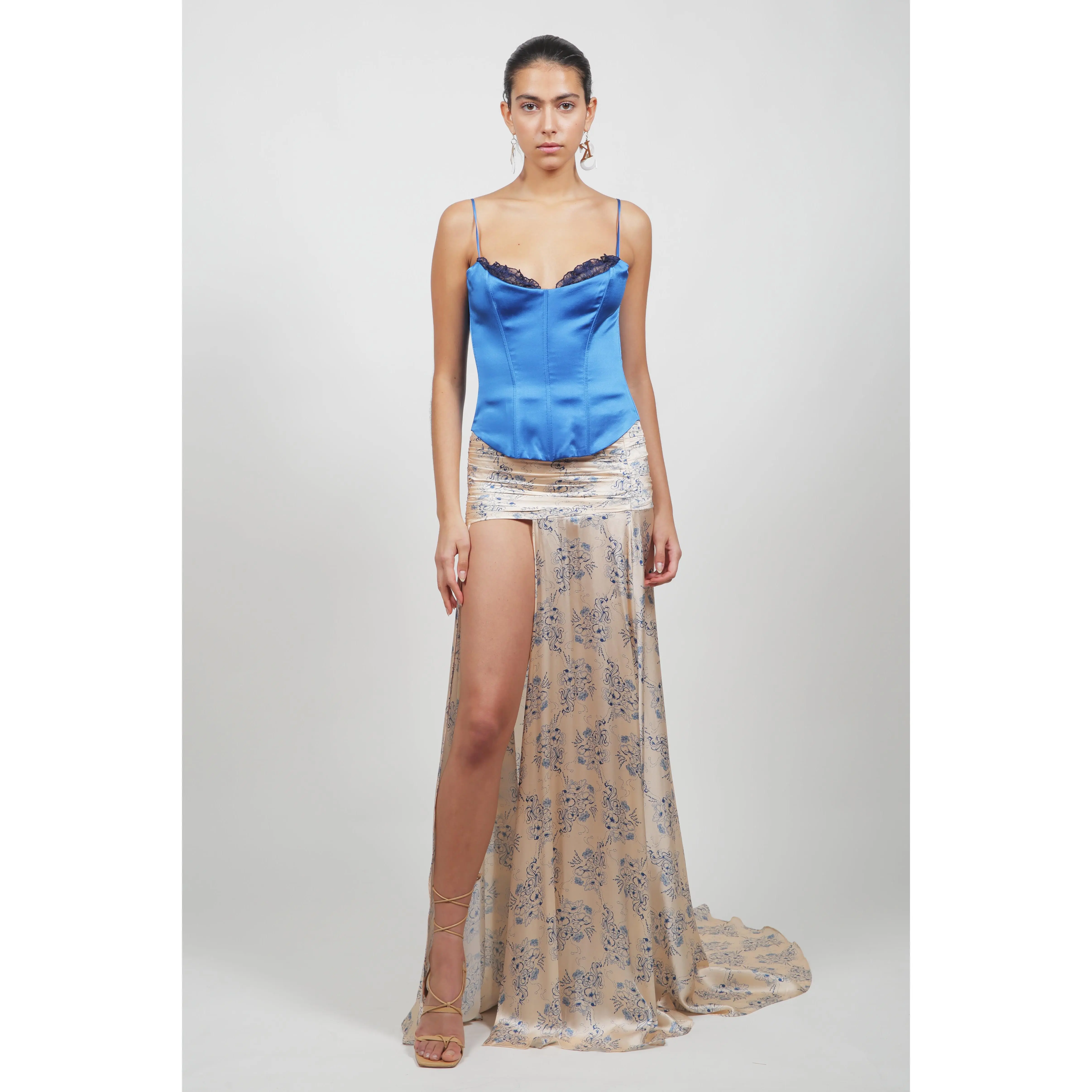 Blue Chinoiserie Silk Skirt