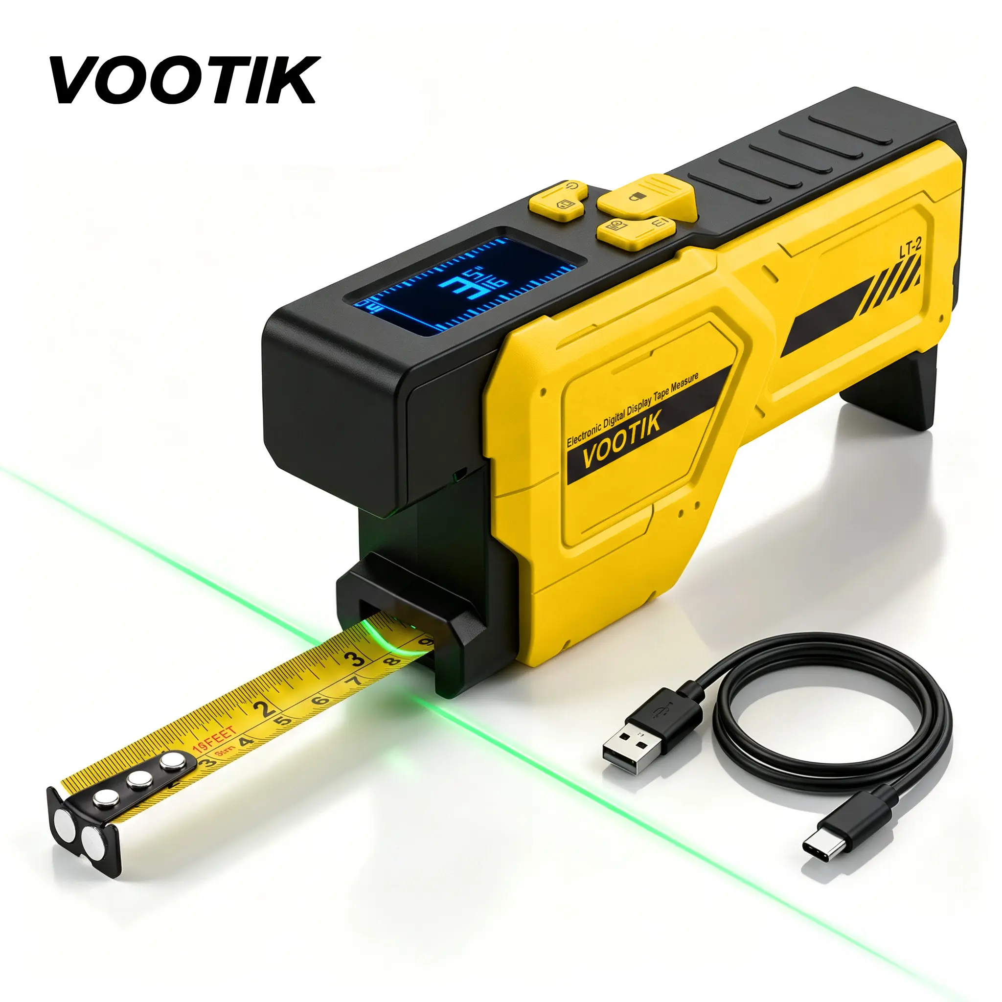 VOOTIK Digital Laser Tape Measure , 16.4Ft Digital Tape Measure LCD Display,20 Measurement Memory, USB-C Rechargeable, For Woodworking and Construction