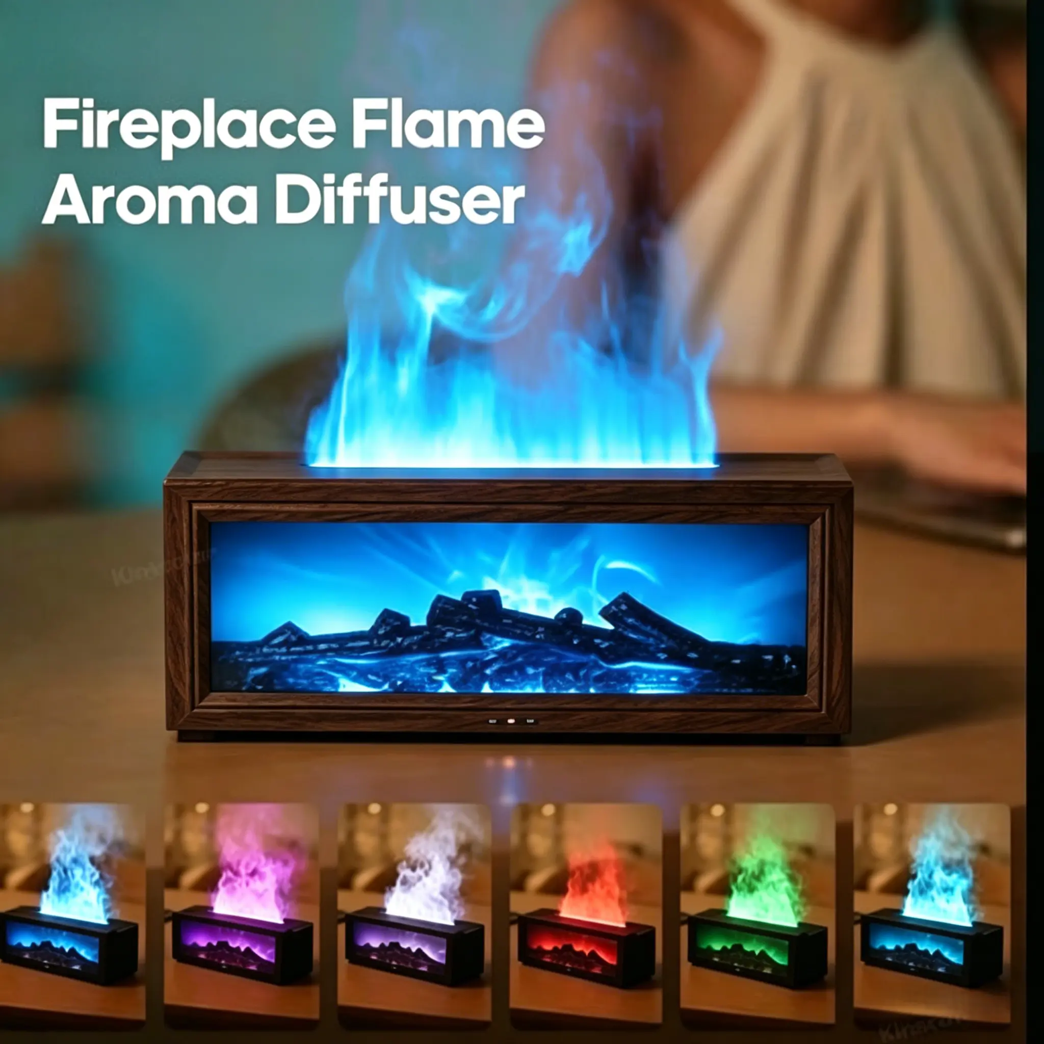 Fire Humidifier & Aroma Diffuser with 7-Color LED Flame Effect, Remote colorful fireplace air purifier diffuser. addict Lamp DiffuserEssential Oil Diffuser, Aromatherapy Machine, with Humidifier Lamp Diffuser with Cool Mist