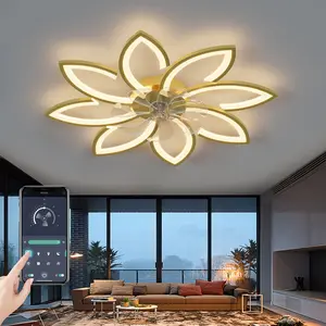 35Inches Ceiling Fan with Lights Remote Control Dimmable LED, 6 Gear Wind Speed Fan Light , 1/2/4h Timing Flower  Lamp For Living Room Decorative Interior Home Modern Design