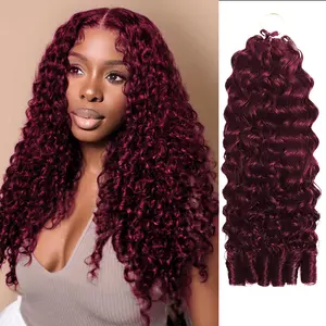 New 2026 Red Burgundy Ramiss Burmese Curly Red Burgundy 99j Crochet Human Hair Pre-Separated 50g/Pack Time-Saving, 40 Strands/Pack Mircale Knots Hot braids,4-5 Packs for Full Head Protective Styles Light Weight No Tension Reusable Feather Crochet