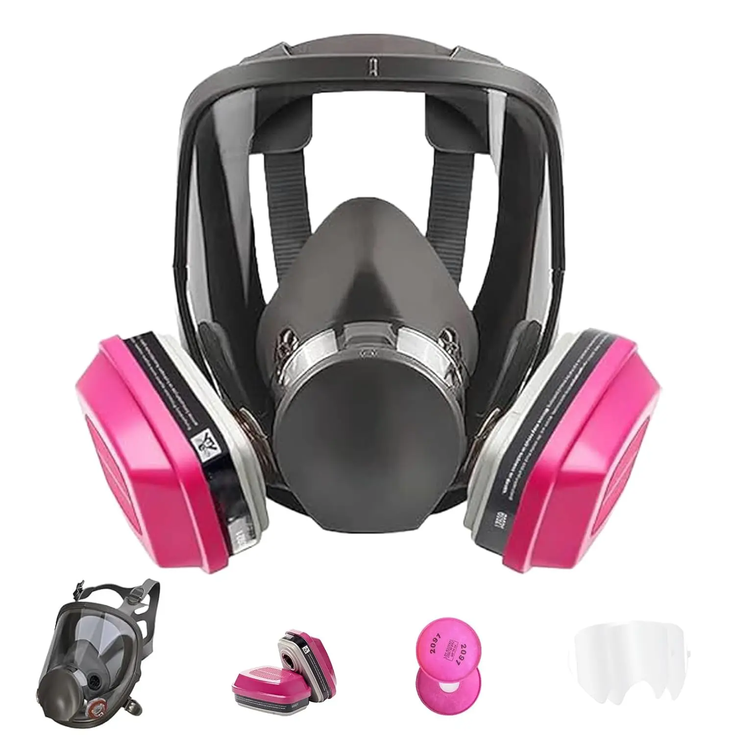 6800 Reusable Silicone Full Face Respirator Mask with 60921 & 2091 Filters+Pads, Adjustable, Anti-Fog, 180° Crystal-Clear Vision, 2 Replacement Lenses, Dust Protection for Painting Welding, Silicone Mask, 6800 Mask