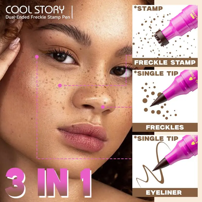 Waterproof Freckles Pen: Faux Freckle Stamp and Fine Tip Eyeliner for Realistic, Long-Lasting Freckles and Effortless Makeup, Perfect for Daily Wear and Cosplay 1