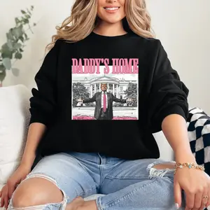 Official Style "Daddy's Home" Trump Graphic Hoodie – 45th President Pullover | Pink Political Lifestyle Apparel | Trendy Sarcastic Fit