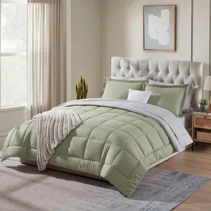 Nestl 9 Piece Luxury Soft Reversible Comforter with Memory Foam Pillow Set – All season Bed in a Bag Complete Bedding Set with Sheets, Comforter, Duvet Cover, Set of 2 Cooling Pillows, Pillowcases and Shams