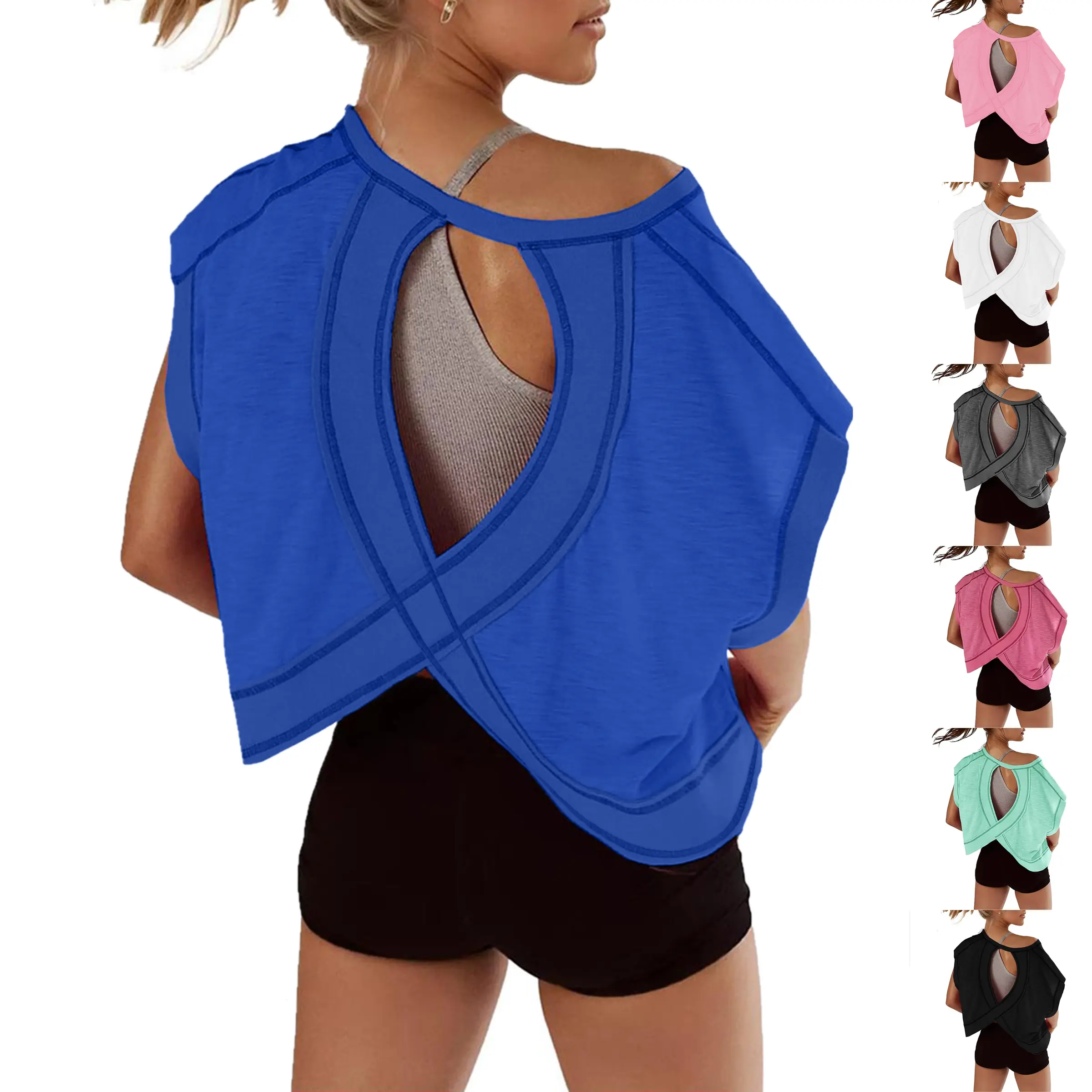 Woodberry Women's Open Back Crop Tops - Oversized Short Sleeve Stretch Fashion Apparel, Chic Tops for Workout, Casual Yoga Outfits, Women's Athletic Clothes to Buy
