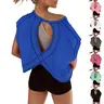 Woodberry Women's Oversized Open Back Short Sleeve Stretch Polyester Top - Gym Workout Apparel, Everyday Tops, Polyester Clothing, S Size Clothes for Casual Yoga, New Year Outfits,sohochic