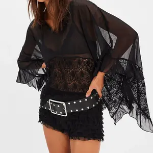 Women’s V Neck Batwing Sleeve Poncho Top Solid No Filter Real Fit Who Wears Who Looks Good Affordable Luxury Summer Beach Vacation Date Café Daily Commute Home Comfort Old Money Style Light Luxury High Quality Relaxed Outdoor Womenswear