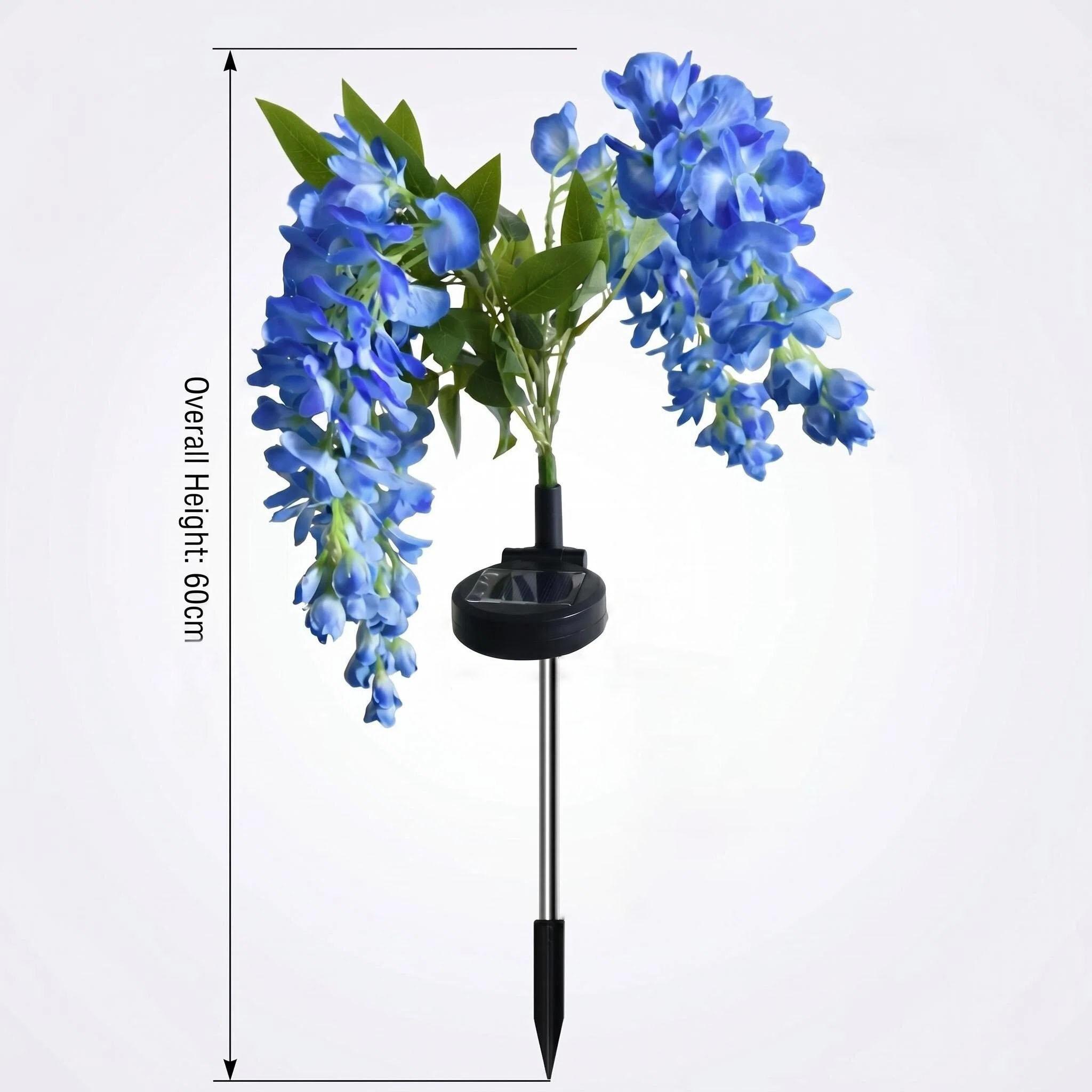 【AshKnoll】Solar Wisteria Flower Bouquets Ground-Stake String Light, Wireless Waterproof Artificial Decor with Ground Insertion for Garden, Patio, Potted Plants