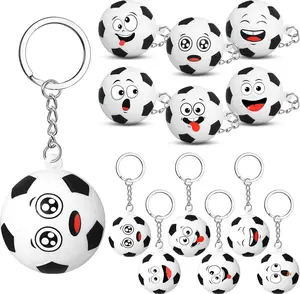 12 Pcs Mini Funny Stress Balls Keychain, Sport Face Keychain Stress Relief Squeeze Sport Balls team Gifts for Men Sport Team Players Favor Birthday Gift(Soccer)