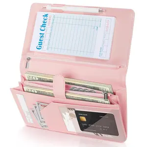 Server Book High Volume, Expandable Server Book,5"9", Waitress Waiter Book, Leather Waitress Book with 2 Zipper Pockets and  Pocket, Server Books Server Booklet Fit Server Apron,