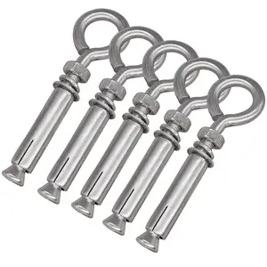 5 pcs M8 304 stainless steel expansion hooks, 5/16 "X 4-3/16" expansion concrete wall anchor ring bolts and screws, suitable for indoor/outdoor concrete installation