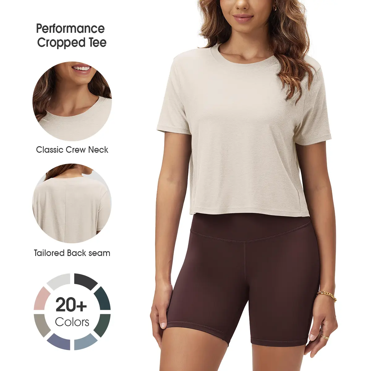 ODODOS Women's Fitted Performance Cropped Tshirt, odSTRATUM Tech Ultra Soft Fabric, UPF 50+ Quick-Dry Crew Neck Sports Top for Casual Summer Outfits & All-Day Comfort, Skirts, Shortsleeve, Basic, Workout, Jersey, Lightweight