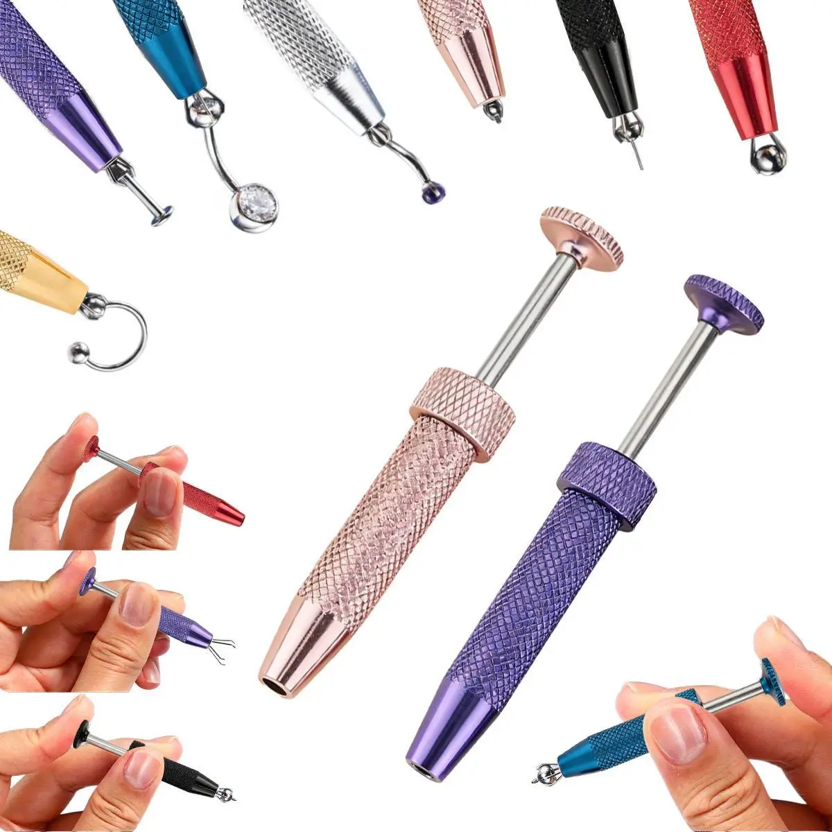 Oufer Push-in Style Quad Prong Bead Ball Holder, 6.4cm Stainless Steel Geometric Piercing Grabber Tool for Changing Jewelry, Piercing Tools For Changing Jewelry