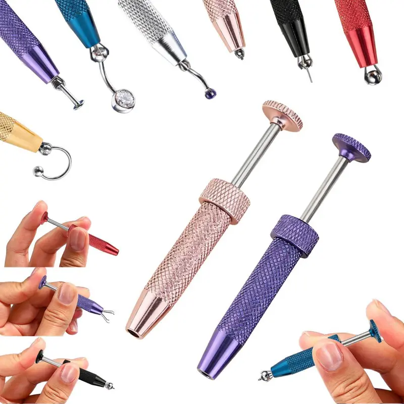 Oufer Push-in Style Quad Prong Bead Ball Holder, Body Jewelry Changer Kit 14/16G/18G/20G  for youer for Nose Piercing, Ear Piercing 6.4cm Stainless Steel Geometric Piercing Grabber Tool for Changing Jewelry, Piercing Tools For Jewelry Chnaging