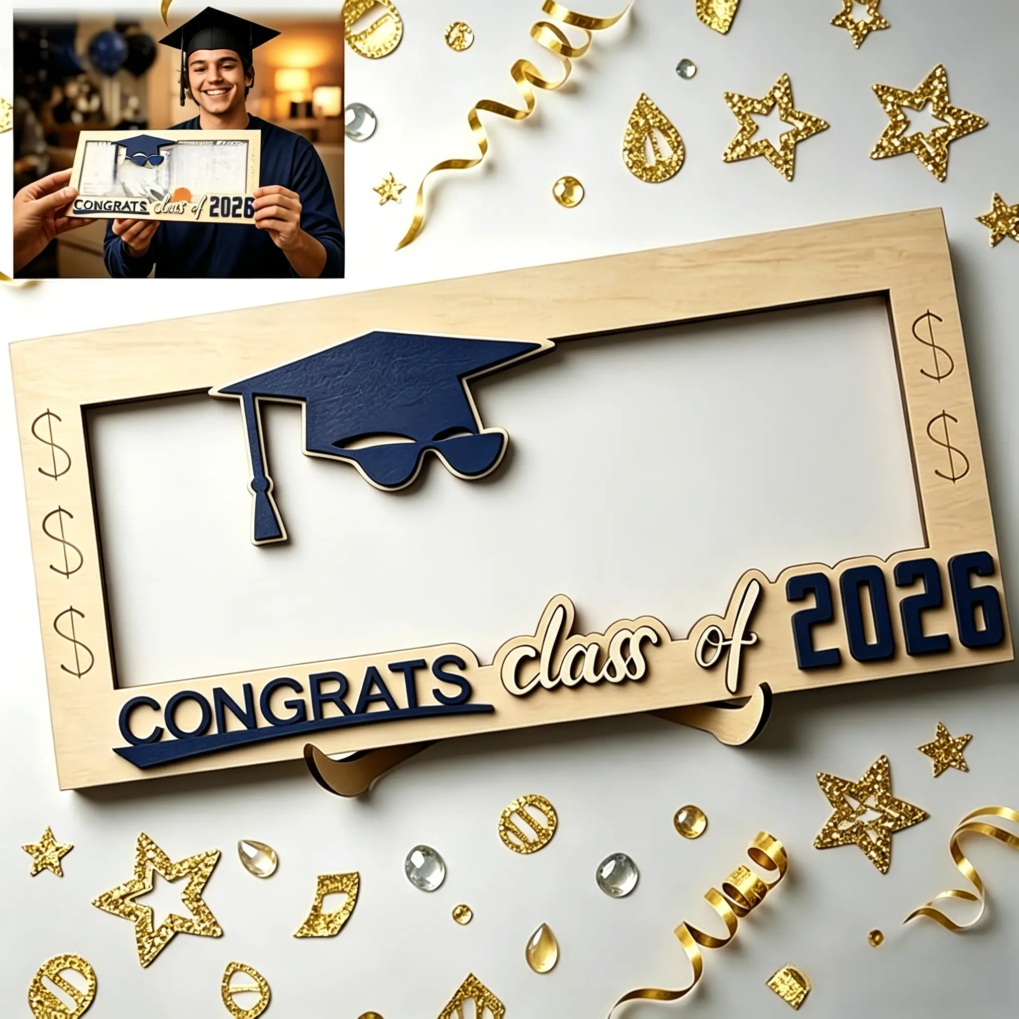 2026 Graduation  Gift – Wooden Money Holder Frame, Unique Keepsake Cash Display Stand for High School Graduates