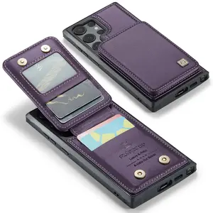 Magnetic Flip Card Holder Phone Case for Samsung Galaxy S25/s24/s23/s22/s21 Ultra, Car Mount, RFID Blocking, Standable Design