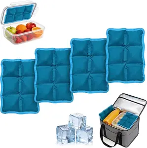 4pcs Reusable Ice Packs for Lunch Boxes & Coolers, (6”x4”x0.7”) Slim Freezer Packs for Lunch Bags, Small Non-Toxic Cooler for Picnic & Camping