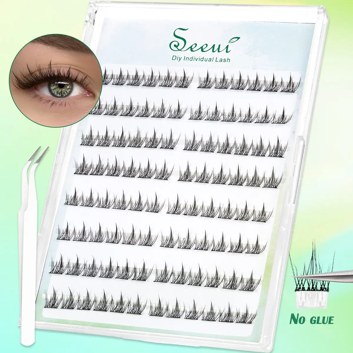 Self Adhesive Eyelash Clusters, Natural Pre-Glued Cluster Lashes, Ultra-Thin & Lightweight, Wispy Look, No Glue Needed Press On Lashes, Eyelash Extensions with Tweezers, Eyelashes Extensions, Easy Apply for Beginners