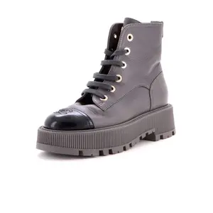 Pre-owned Chanel Women's CC Cap Toe Lace Up Combat Boots Leather by Rebag