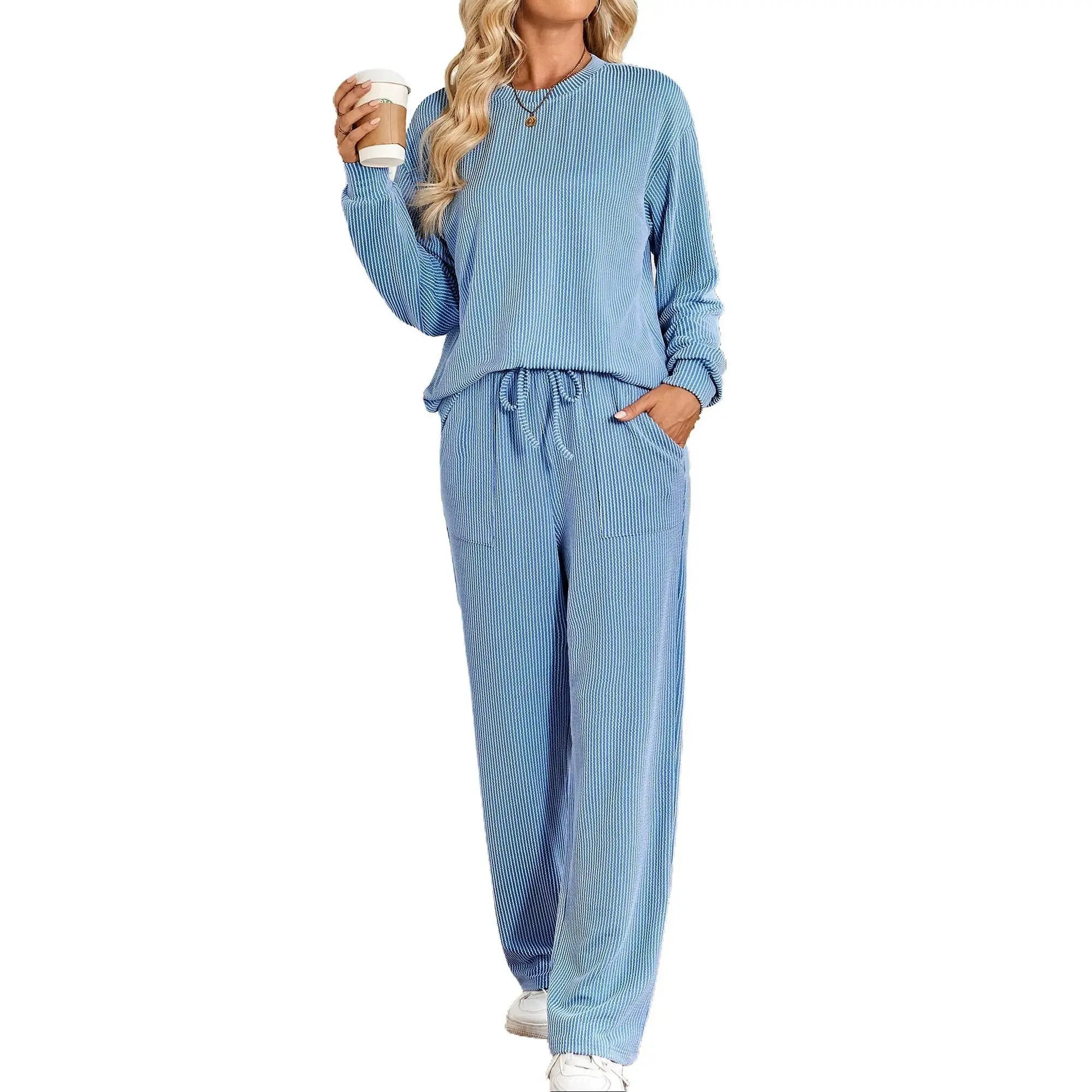 Women’s 2PC Lounge Sweatsuit Long Sleeve Top & Casual Pants Pajama Set Loungewear Piece