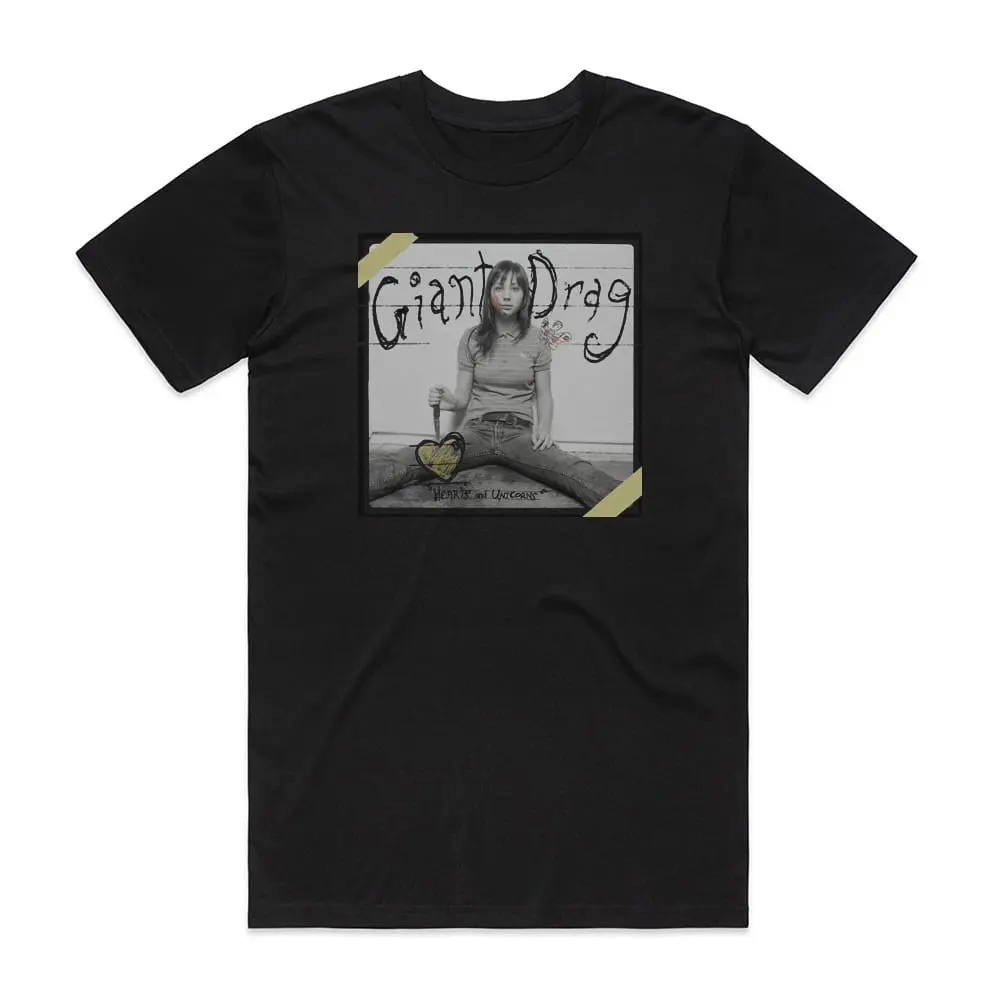 Giant Drag Hearts And Unicorns Album Cover T-Shirt Black
