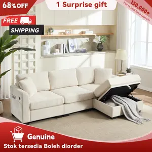 【Sub 2 packages】Niccae Modern Storage Sofa with Dual USB, 2 Side Pockets,Ottoman Storage Bench Cloud Sectional Chenille Sofa Oversized,4-Seat, L-Shaped Couch