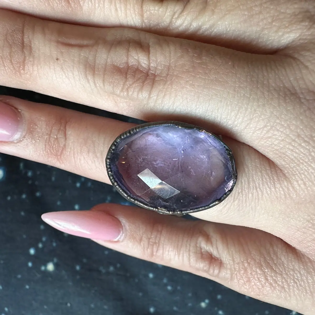 Large faceted amethyst ring, size 6