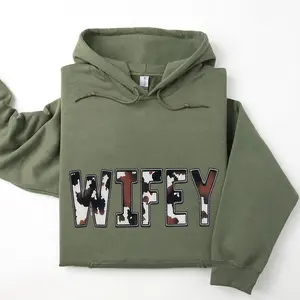 Wifey Hoodie, Cow Print Wifey Hoodie Printed Classic Cotton Fabric Womenswear
