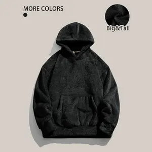Plus Size Men's Fuzzy Fleece Hoodie Big & Tall Oversized Sherpa Pullover Sweatshirt Super Soft Warm Winter Coat with Hood & Kangaroo Pocket Casual Streetwear Fall 2025 Cozy Essential for Men