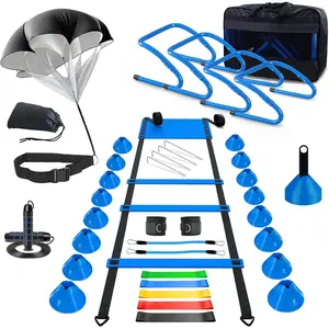 Agility Training Equipment, Football Training Equipment Includes 20FT Agility Ladder,4 Adjustable Agility Hurdles, 12 Football Cones, Parachute, for Training Soccer Basketball Athletes