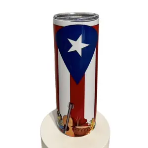Puerto Rico 20oz Tumbler - Decorative Design with Star and Thick Red Band, Ideal for Beverage Pouring and Storage - Bottle, Drinkware